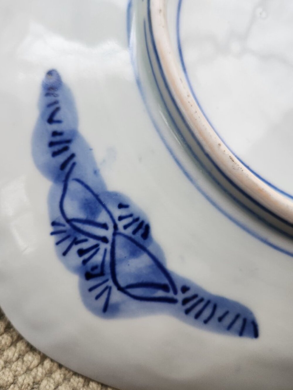 Flounder Plate Japan Arita Porcelain Pottery Meiji Period Blue White Platter Old - Picture 4 of 9